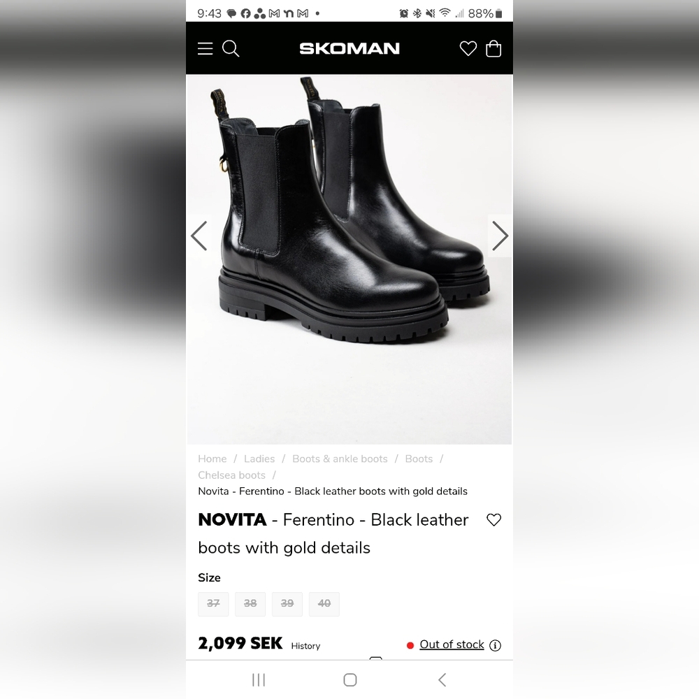 MUST GO!! Novita Black Chelsea Leather Boots NEW